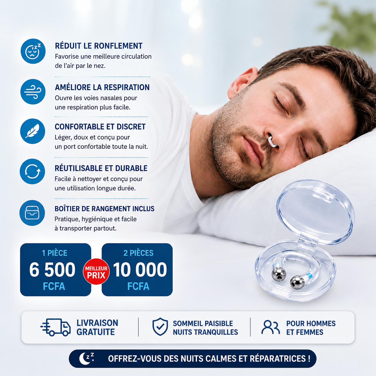 Clip nasal anti-ronflement
