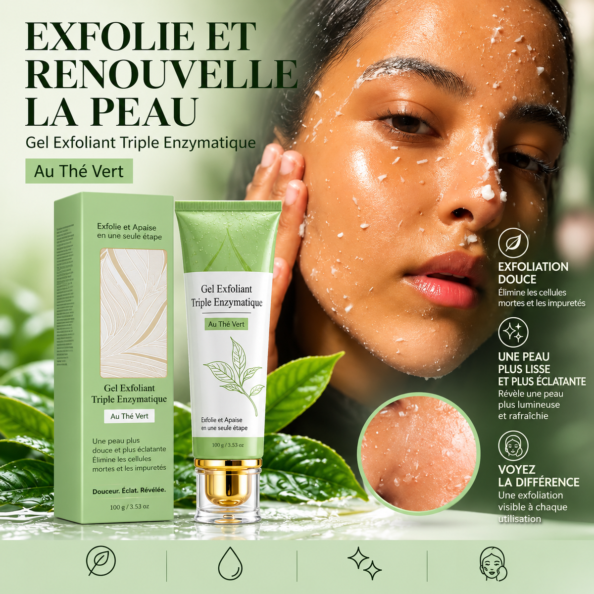 Gel Exfoliant Triple Enzyme à Effet Thé Vert