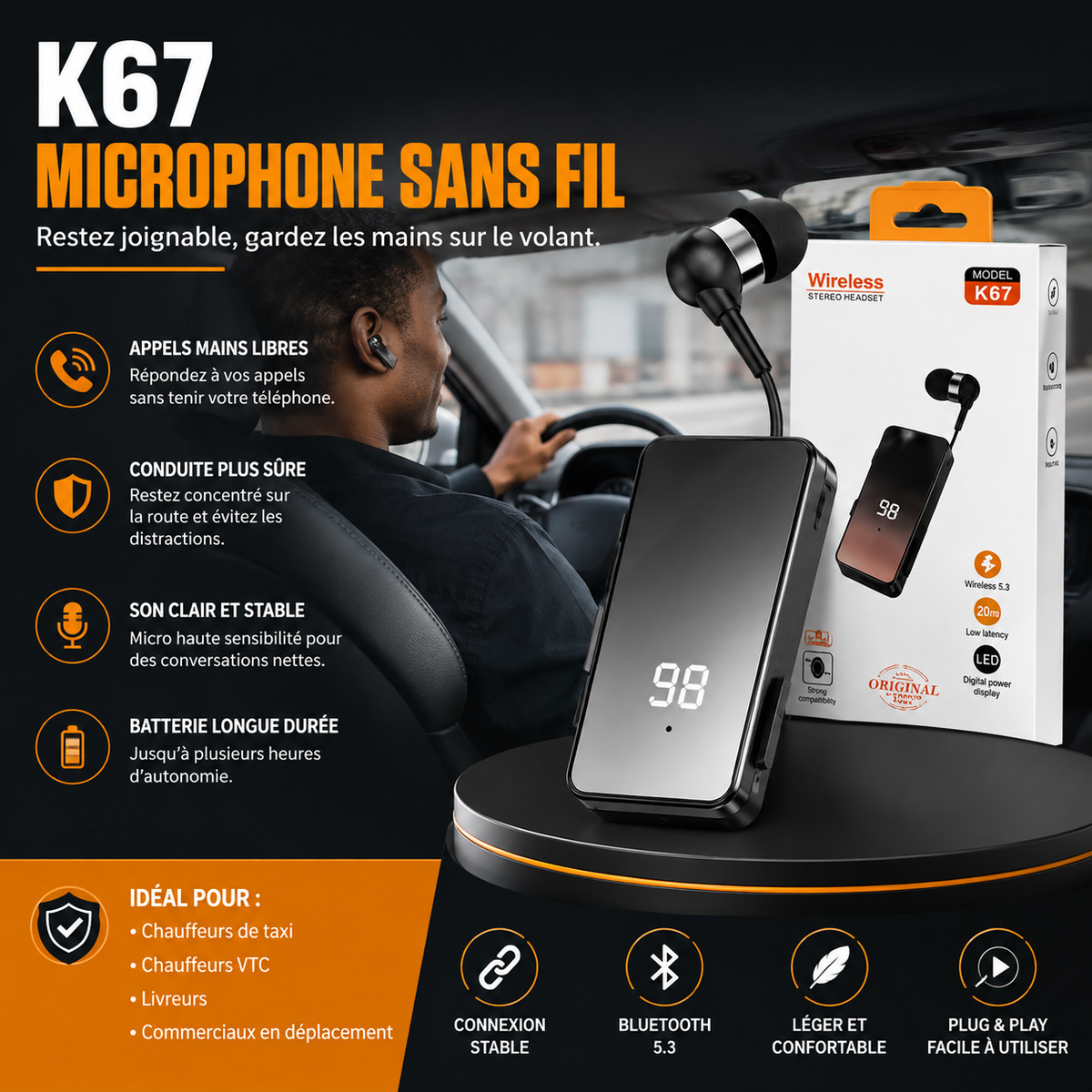 Oreillette Bluetooth Sans Fil K67